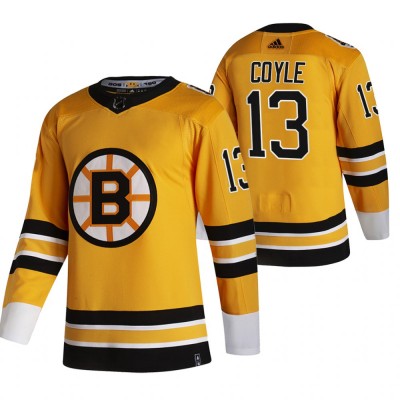 Boston Boston Bruins #13 Charlie Coyle Yellow Men's Adidas 2020-21 Reverse Retro Alternate NHL Jersey Men's